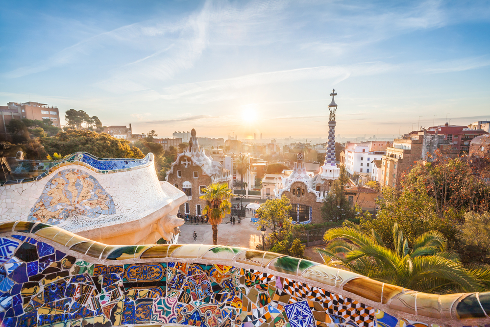 View,Of,Barcelone,From,The,Park,At,Sunrise