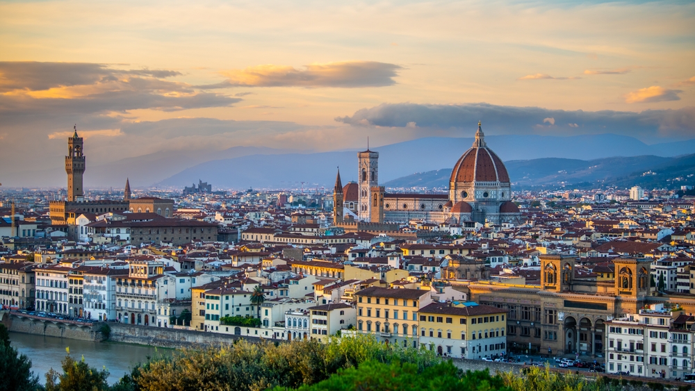 Preciosa, puesta de sol, vista, de, Florencia, Italia,, La, atracción turística más popular
