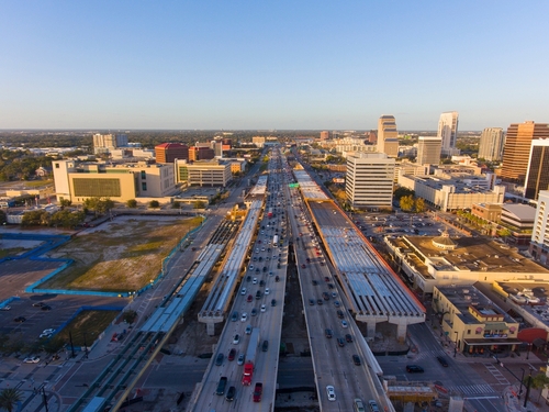 Aerial,View,Of,Interstate,Highway,4,I-4,In,Downtown,Orlando