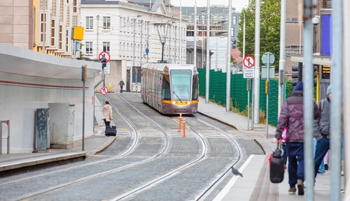 Public,Tram,On,The,Street,In,Dublin,,?reland
