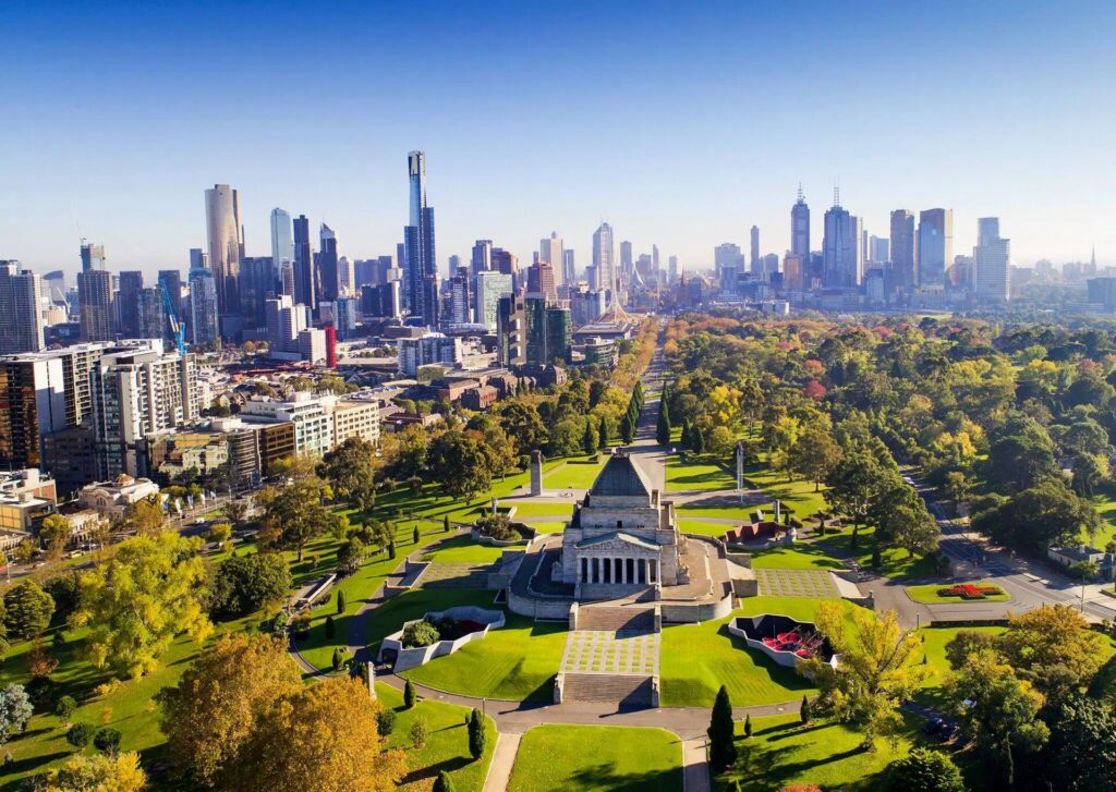 La ligne d’horizon de Melbourne vue depuis le Shrine of Remembrance, itinéraire de 2 j à Melbourne