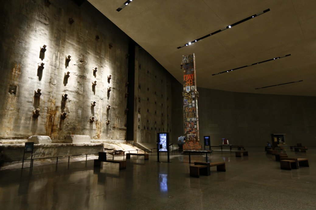 The slurry wall and the Last Column in Foundation Hall at the 9/11 Museum