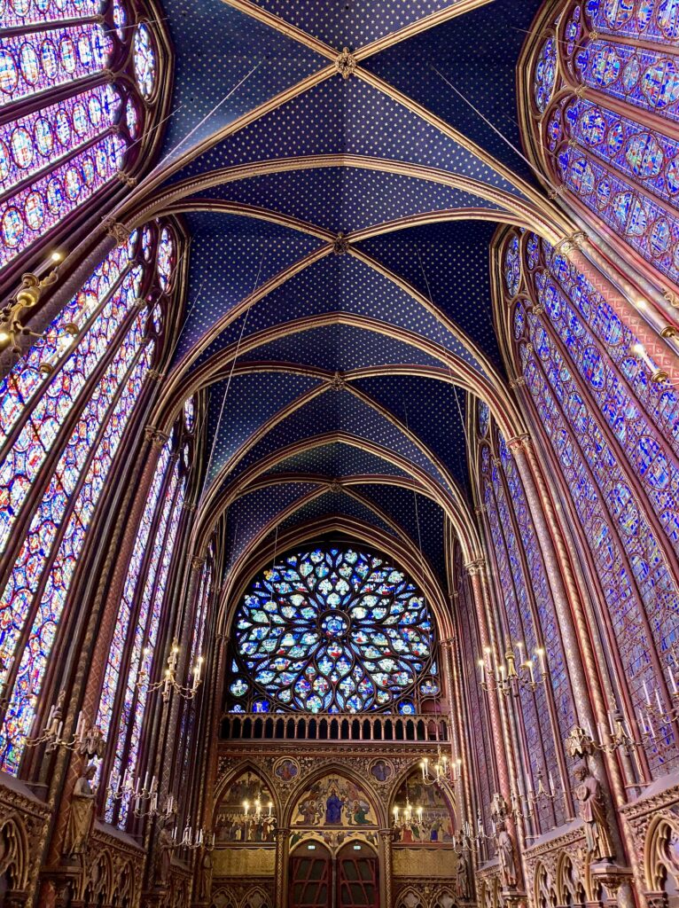 The apse and stained glass windows of the Sainte-Chapelle upper chapel