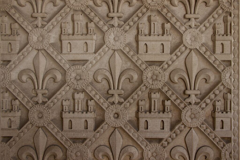 Castles of Castile and fleurs-de-lis carved in Sainte-Chapelle
