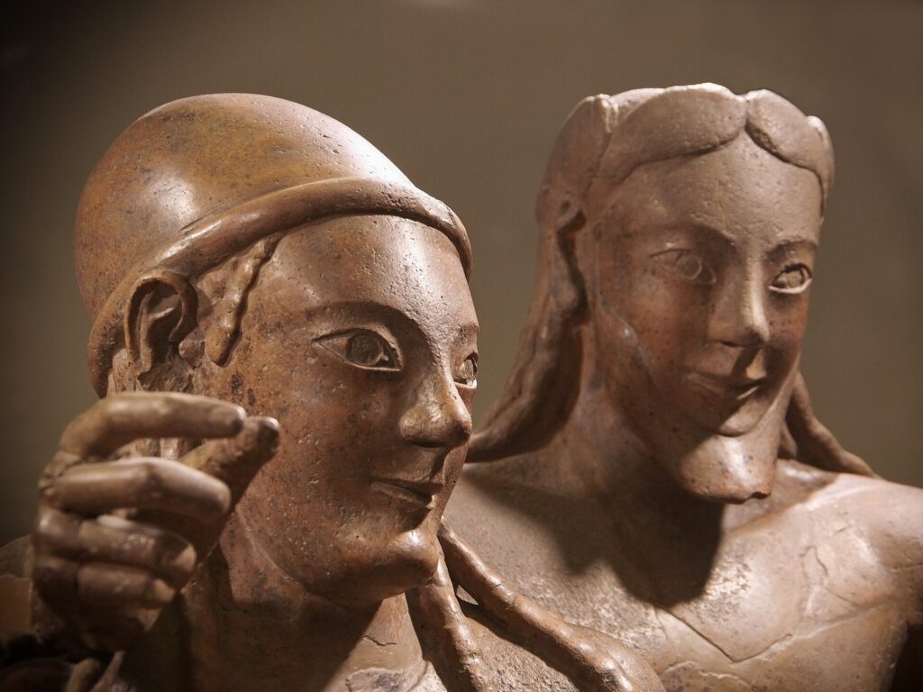 The faces of the couple on the Sarcophagus of the Spouses