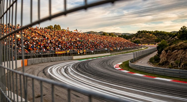 Bronze grandstand at the linked corners of the Madring Circuit